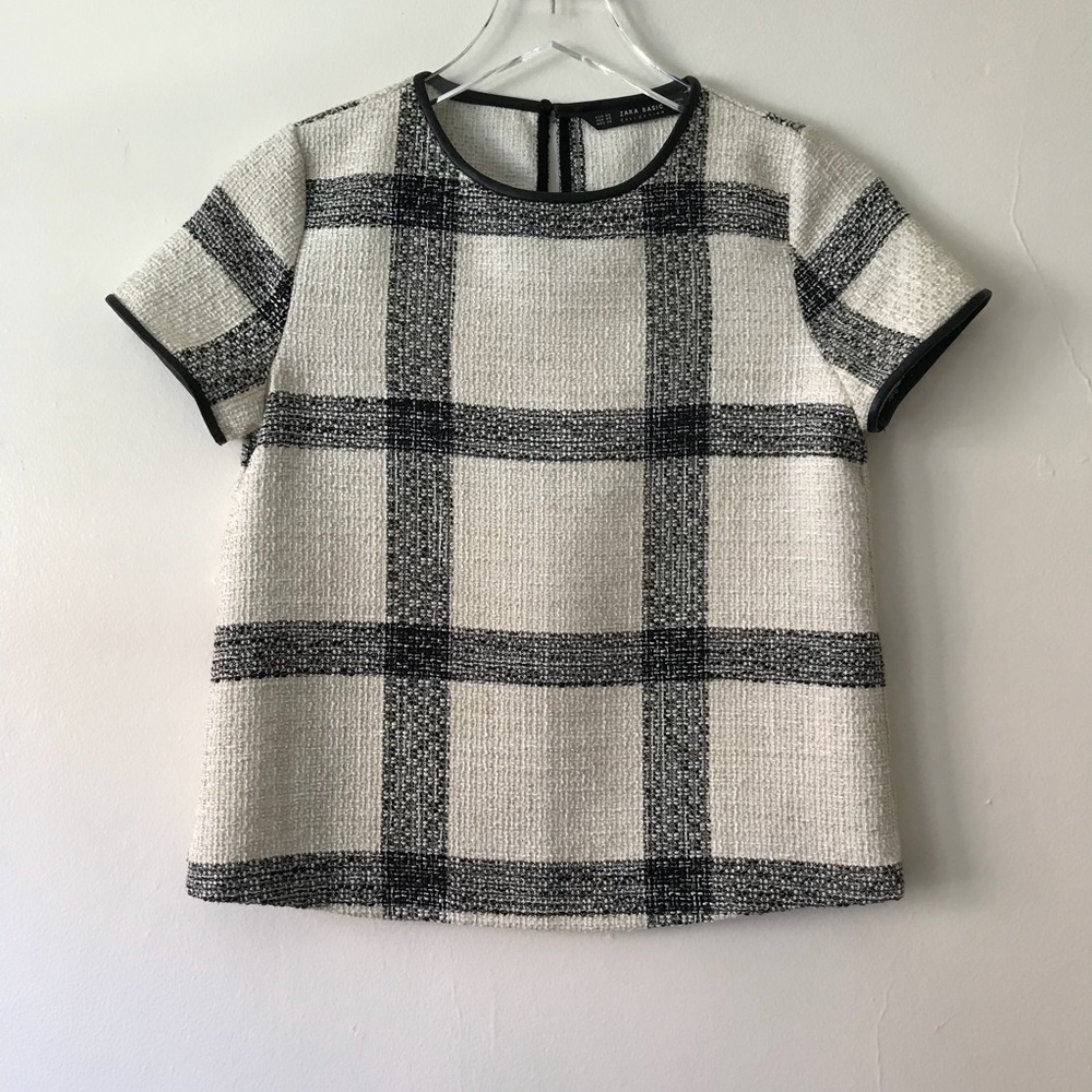 Zara Black and White Plaid Blouse